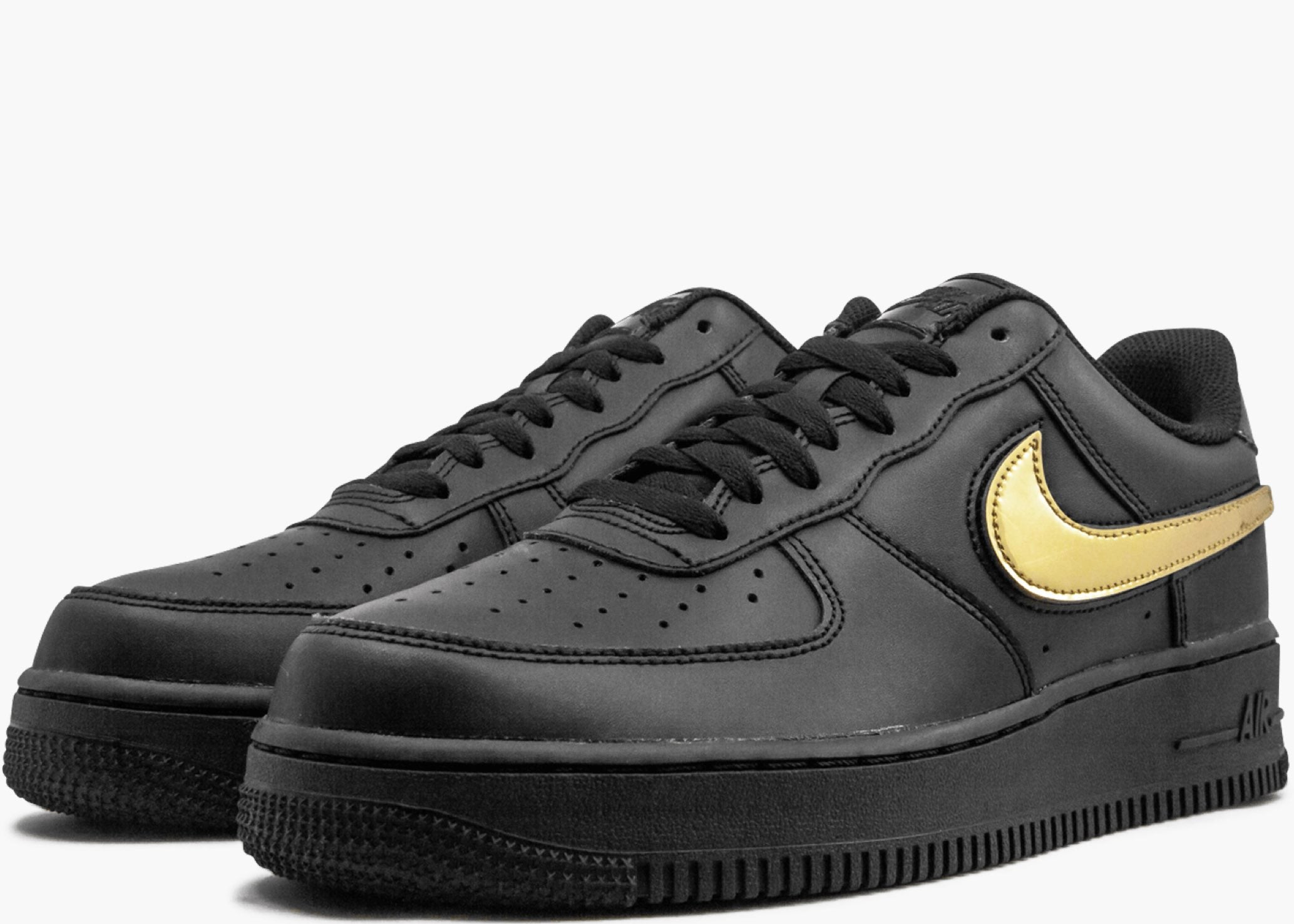 Nike Air Force 1 Black Metallic Gold Removable Swoosh Pack CT2252-001 Hype Clothinga