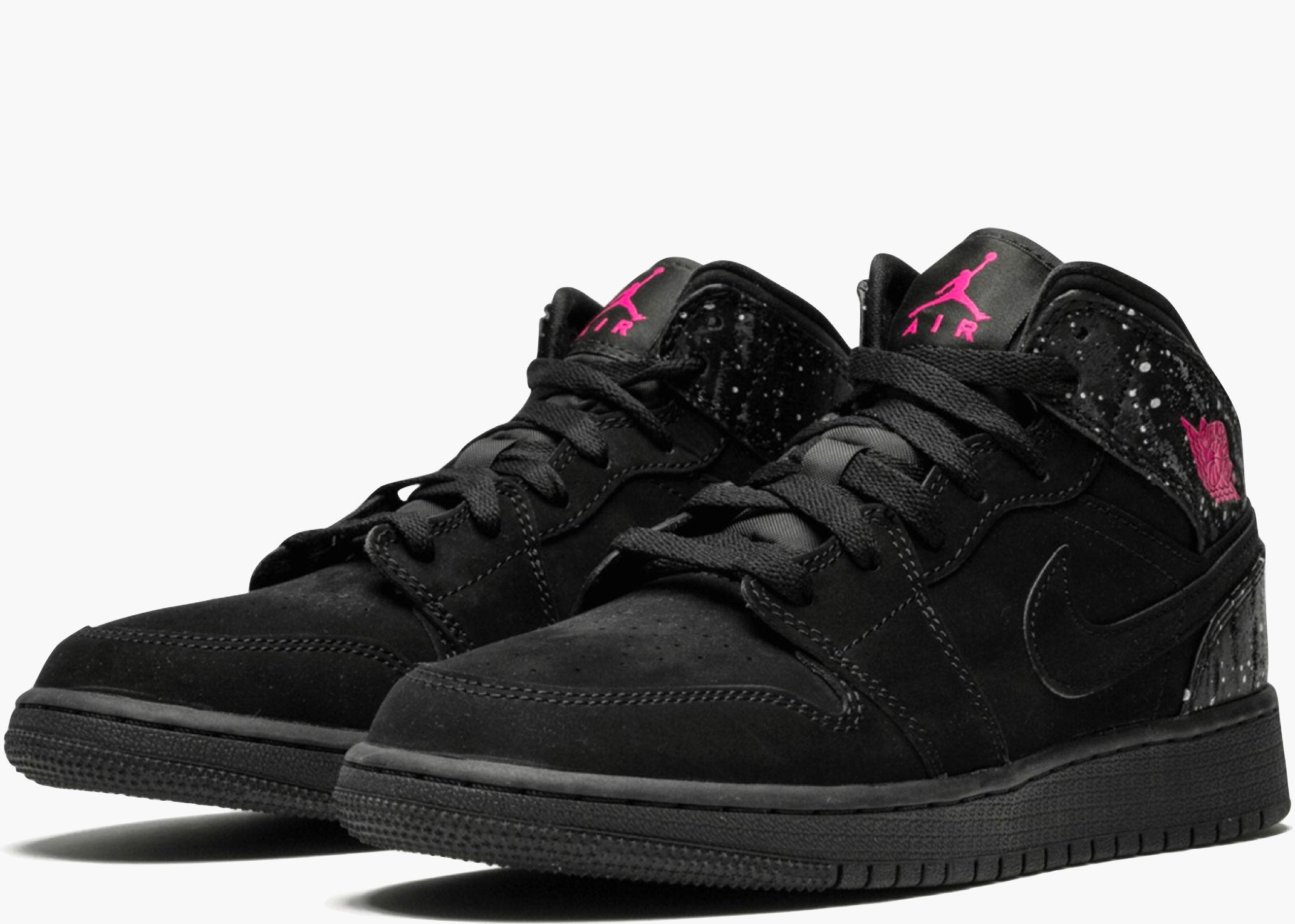 Nike Air Jordan 1 Mid Black Rush Pink White Splatter (gs) 555112-001 Hype Clothinga