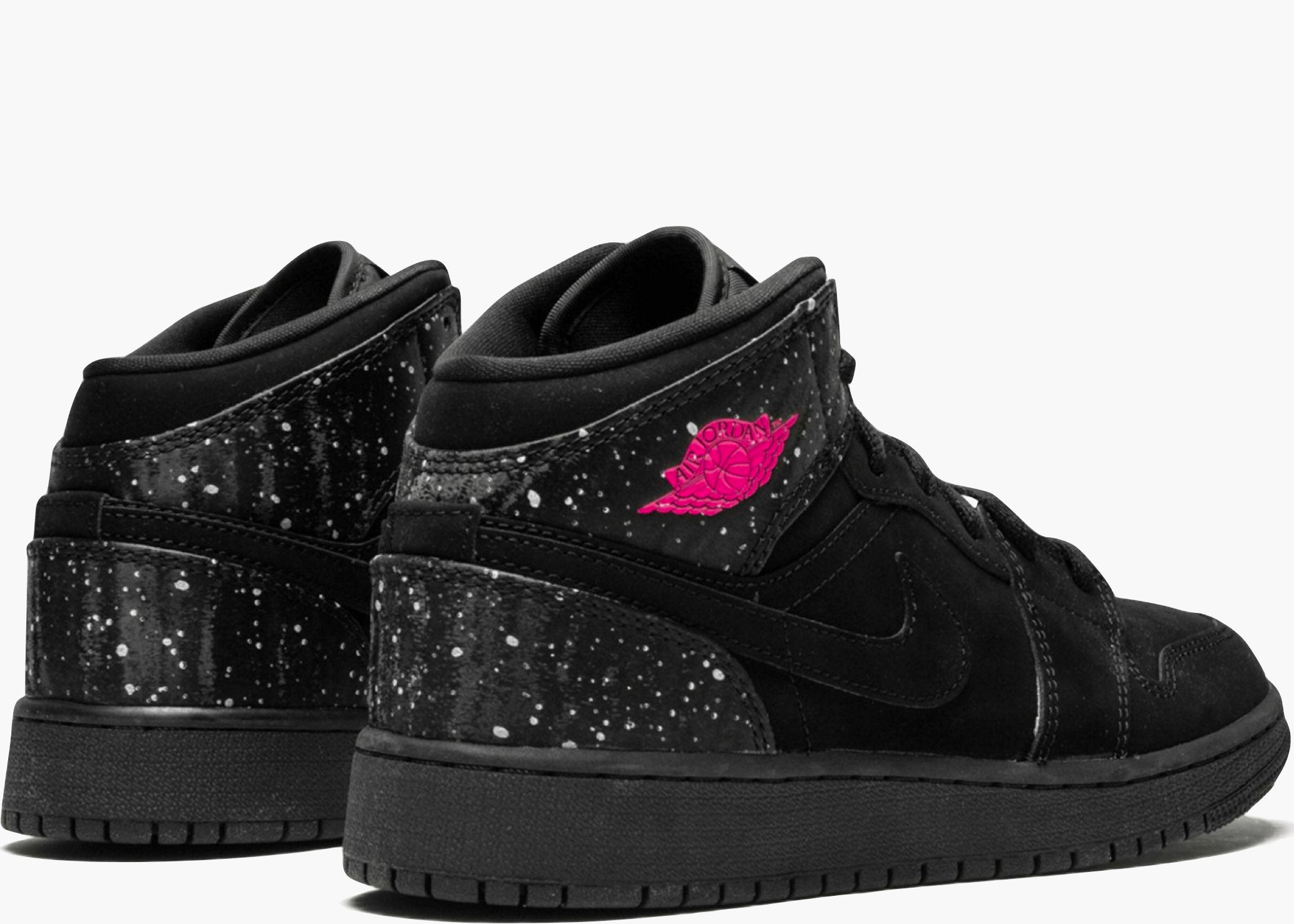Nike Air Jordan 1 Mid Black Rush Pink White Splatter (gs) 555112-001 Hype Clothinga