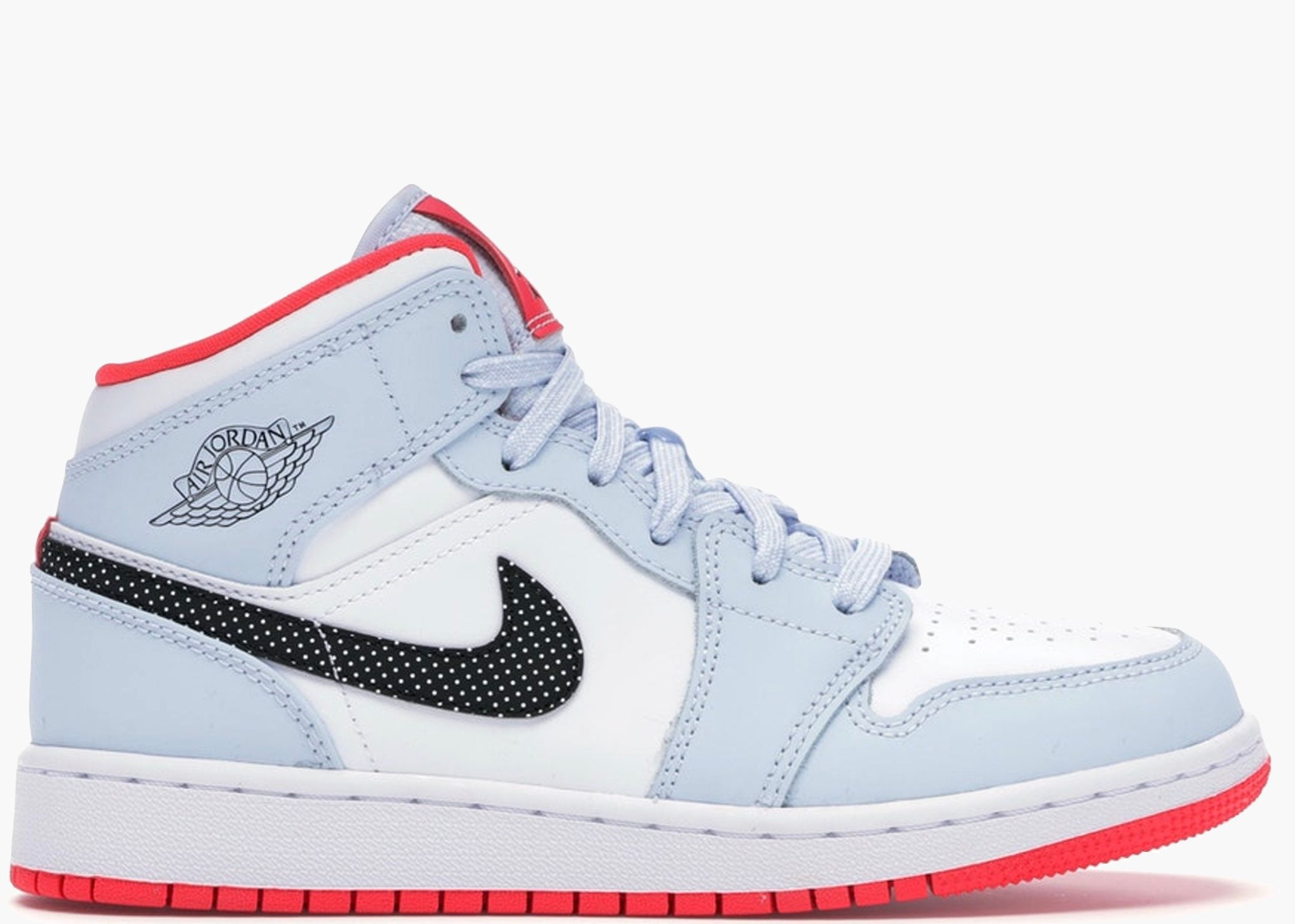 Nike Air Jordan 1 Mid Half Blue Polka Dot Swoosh (GS) 555112-400 Hype Clothinga Limited Edition