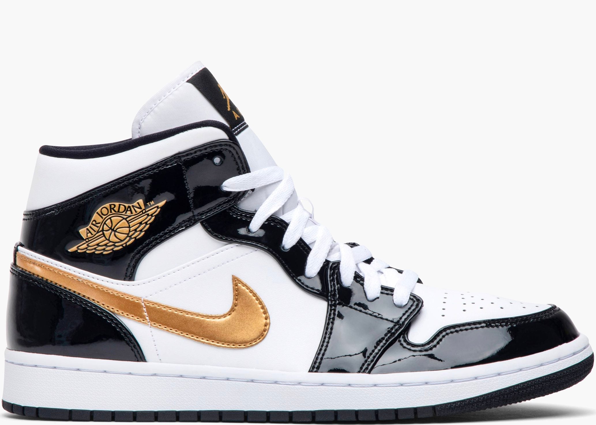 Nike Air Jordan 1 Mid Patent Black White Gold 852542-007 Hype Clothinga