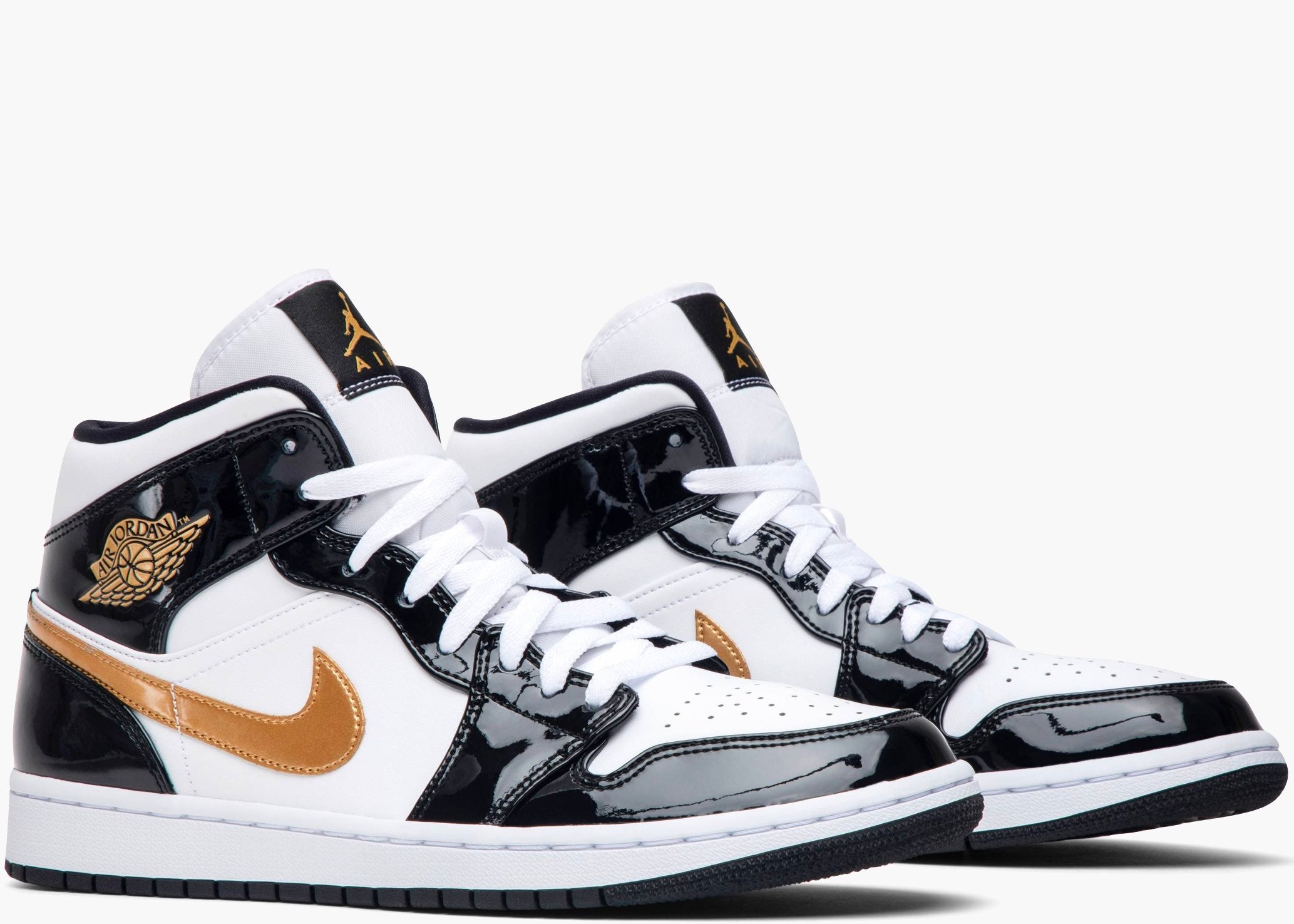 Nike Air Jordan 1 Mid Patent Black White Gold 852542-007 Hype Clothinga