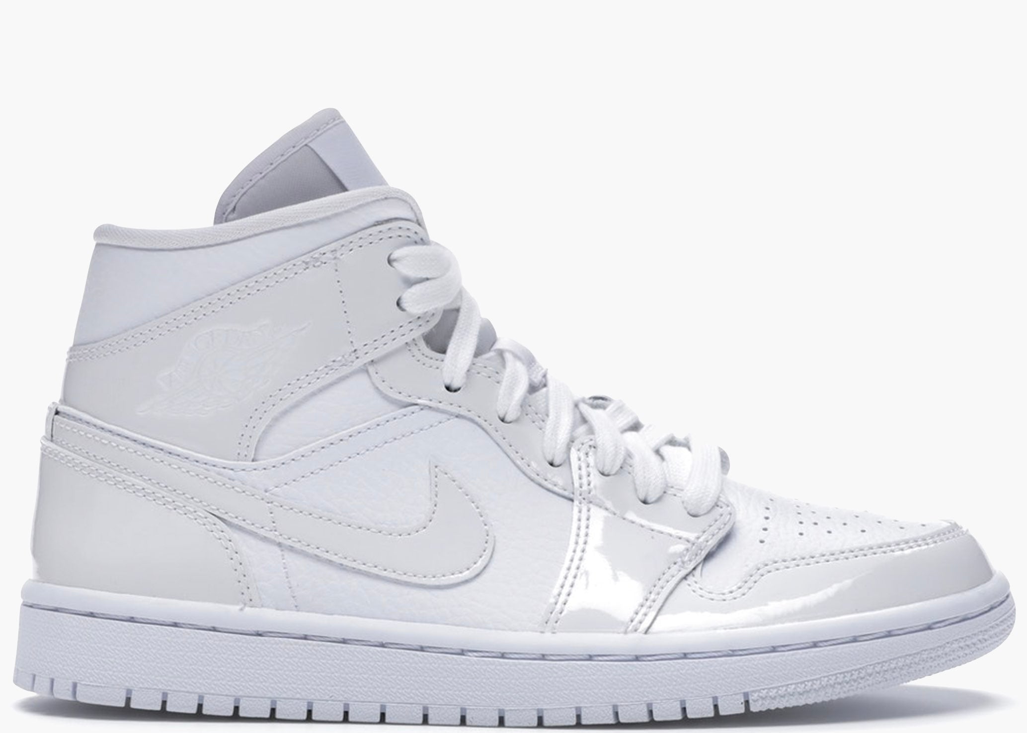 Nike Air Jordan 1 Mid Triple White Patent Swoosh (W) BQ6472-100 Hype Clothinga Limited Edition