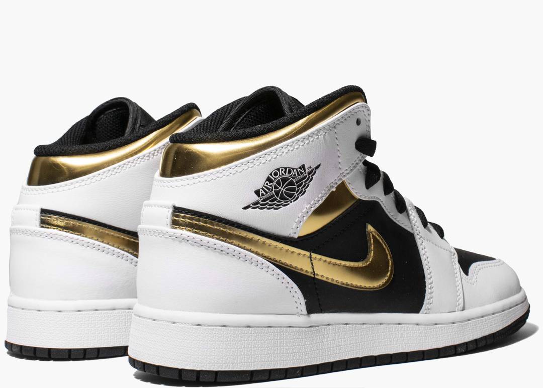 NIKE AIR JORDAN 1 MID WHITE GOLD BLACK (GS)