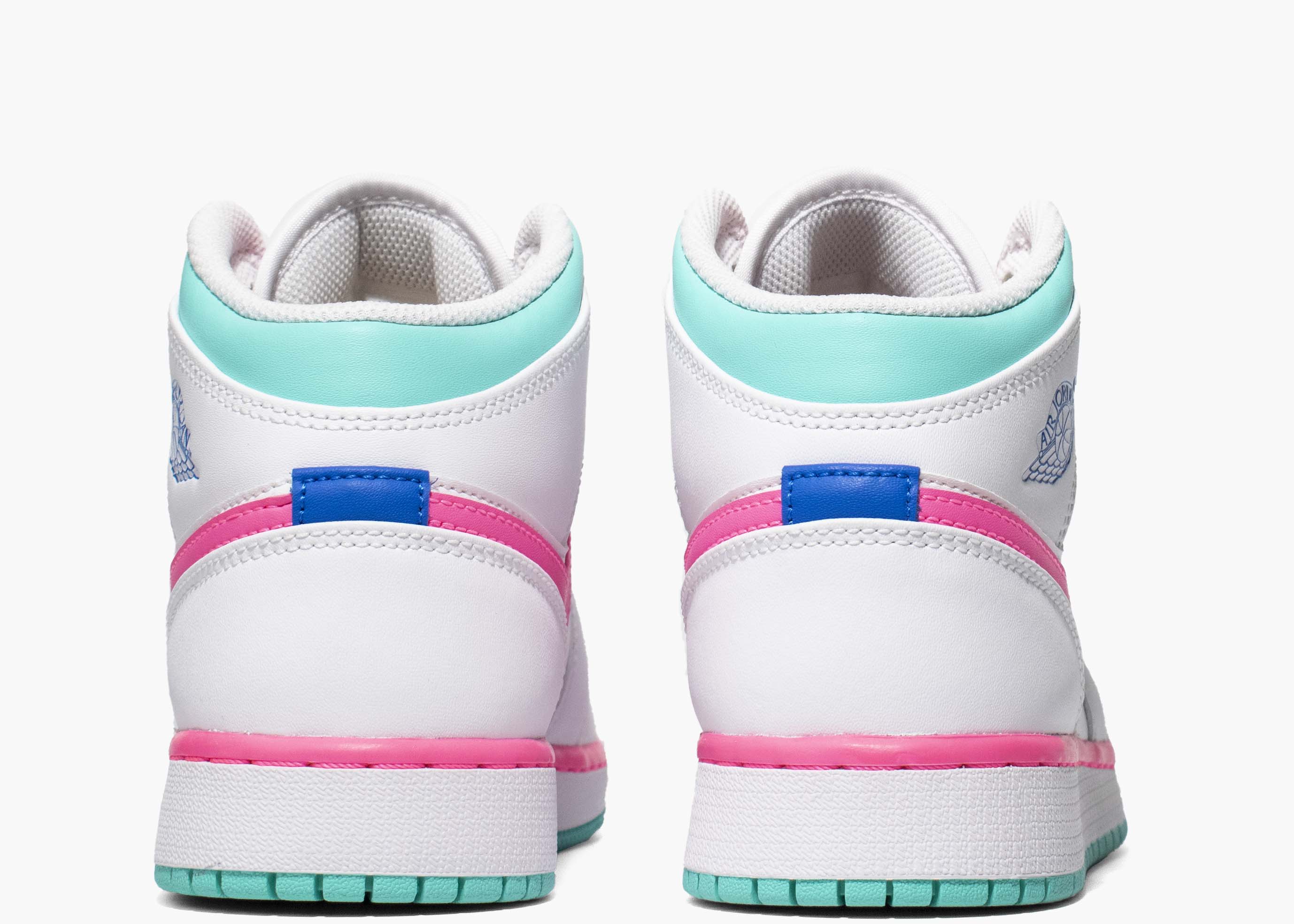 Nike Air Jordan 1 Mid White Pink Green Soar (gs) Hype clothinga Limited Edition