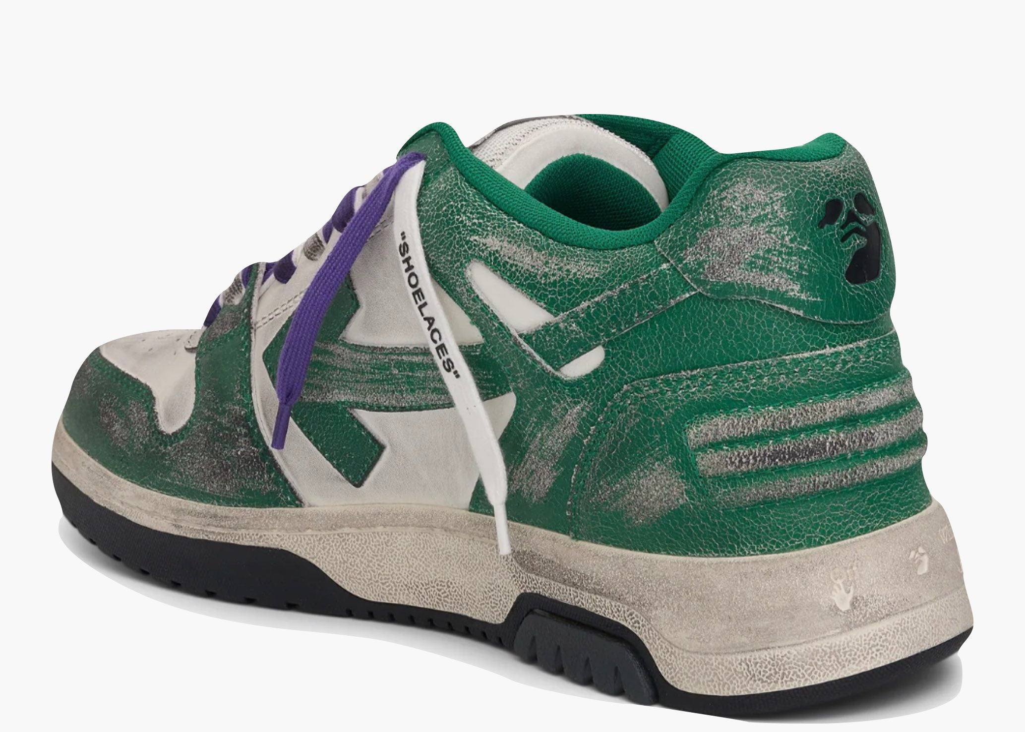 OFF-WHITE Out Of Office OOO Low Tops Green White Vintage Distressed Leather OMIA189F22LEA0110155 Hype Clothinga Limited Edition