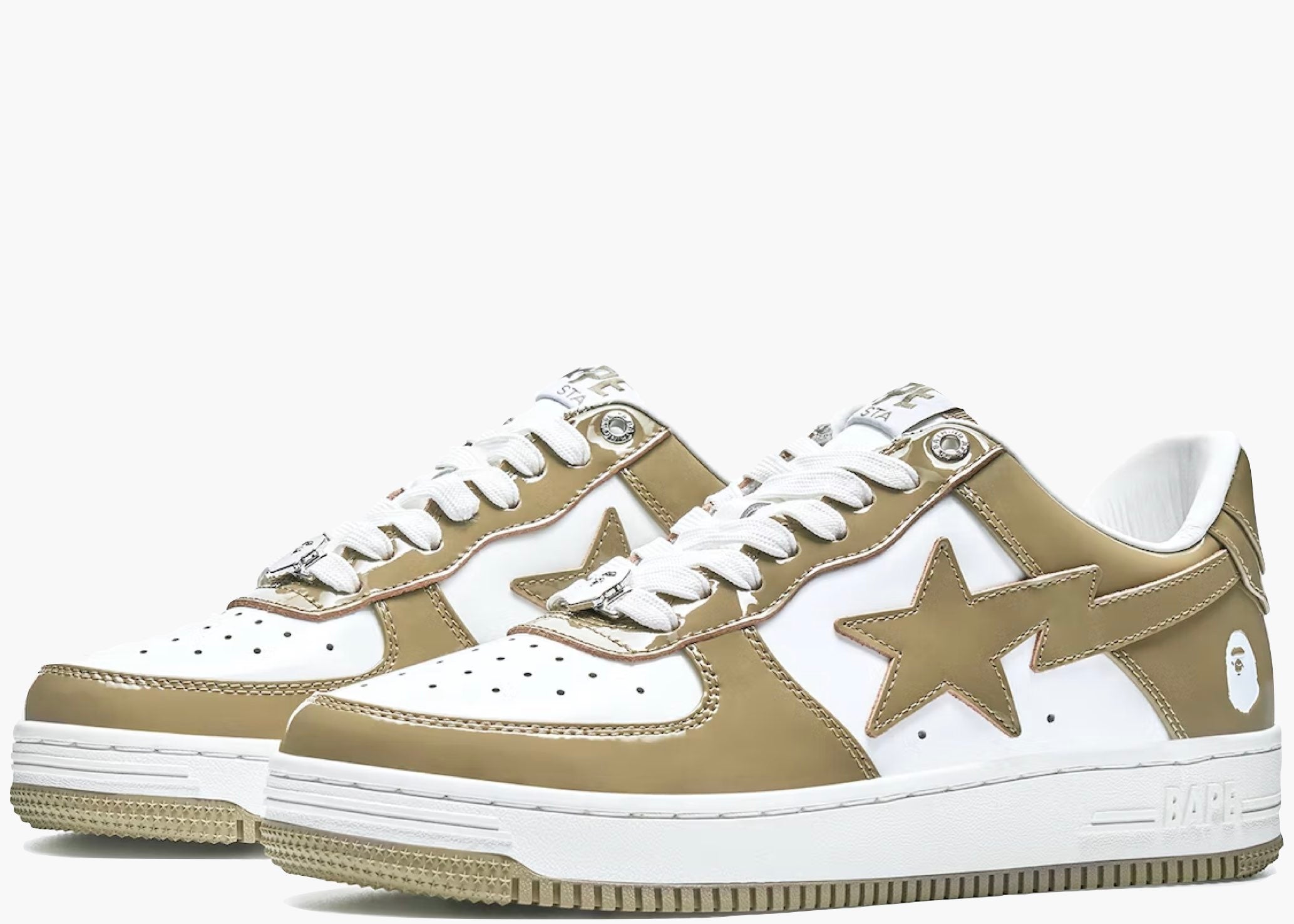A Bathing Ape Bape Sta Patent Leather White Khaki (2023) Hype Clothinga Limited Edition