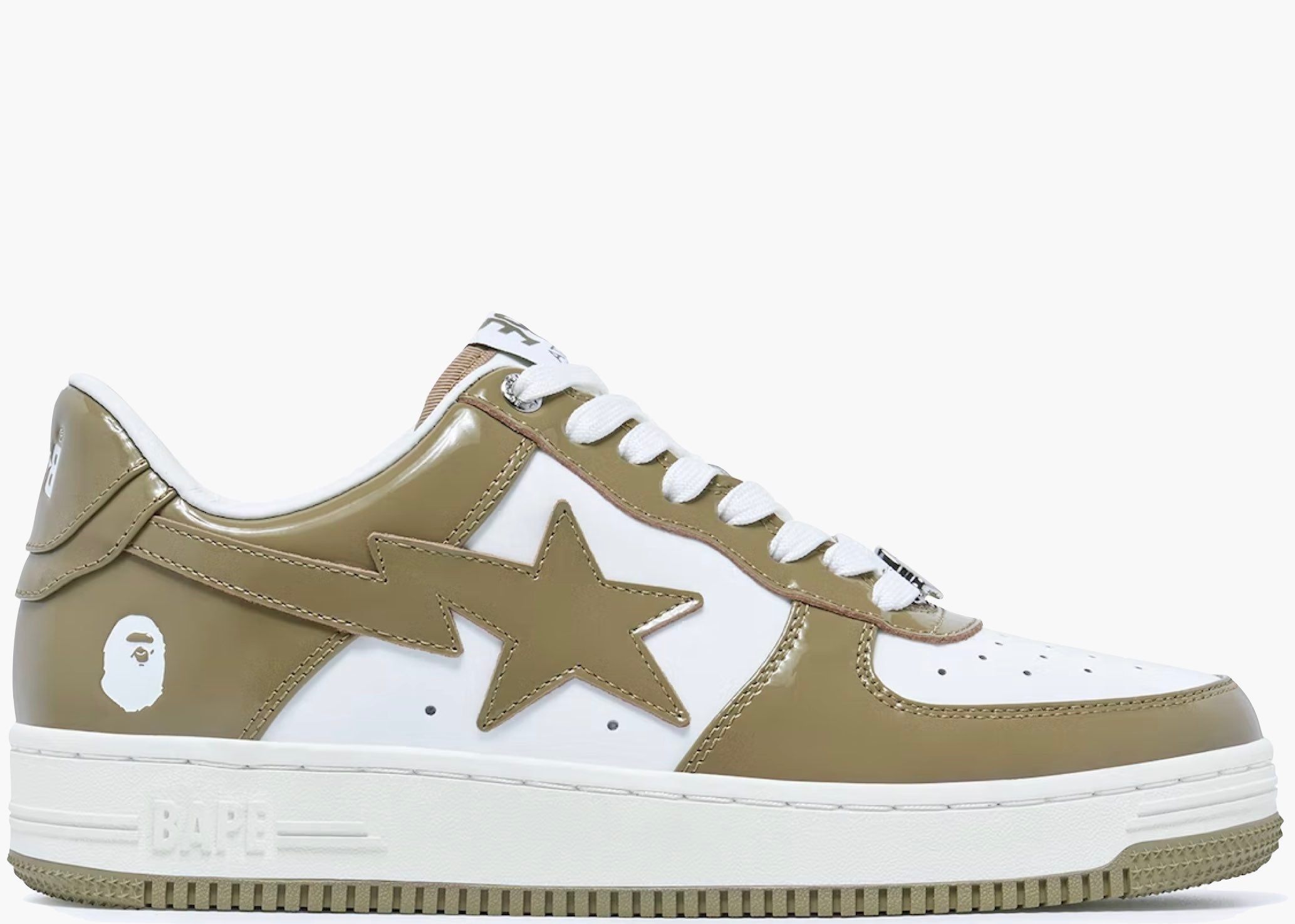 A Bathing Ape Bape Sta Patent Leather White Khaki (2023) Hype Clothinga Limited Edition