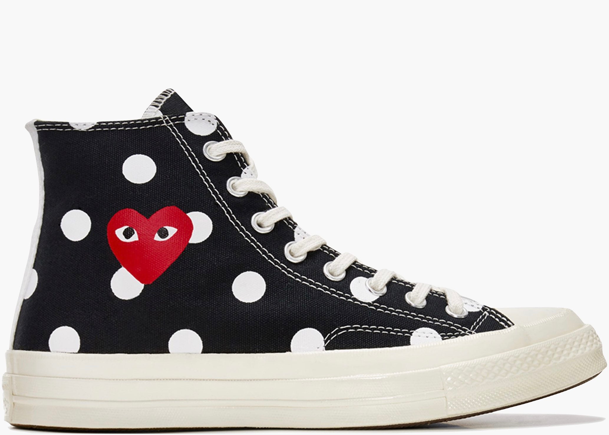 Converse Chuck Taylor All-Star 70s Hi Comme des Garcons PLAY Polka Dot Black. Hype Clothinga