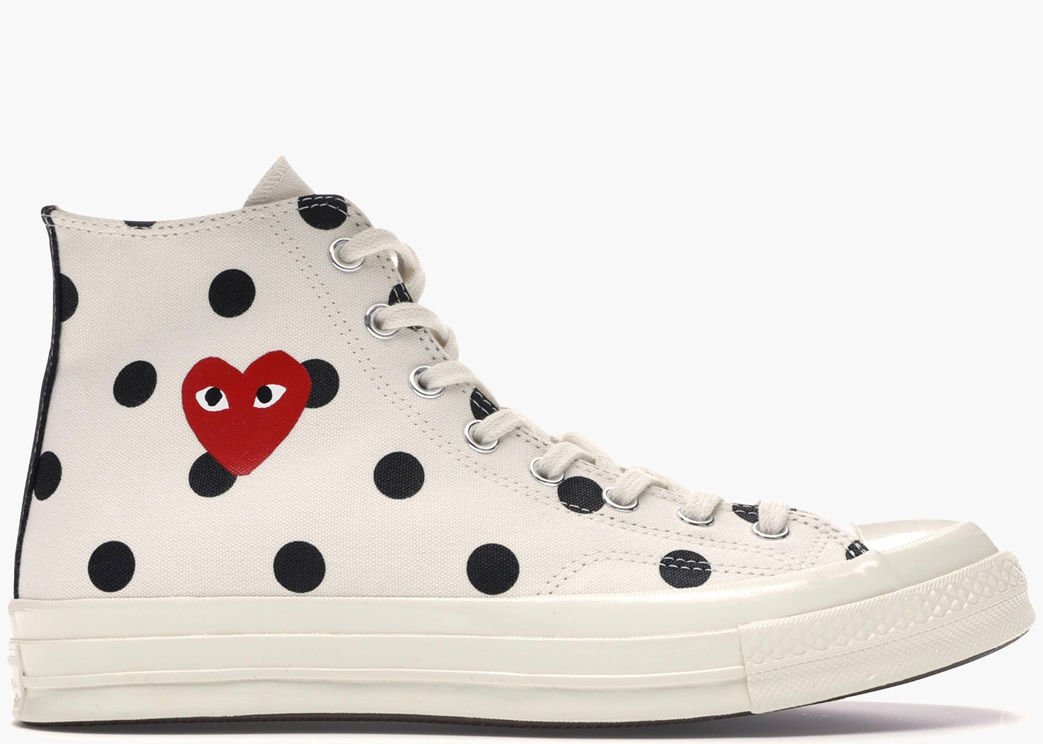Converse Chuck Taylor All-Star 70s Hi Comme des Garcons PLAY Polka Dot White. Hype Clothinga
