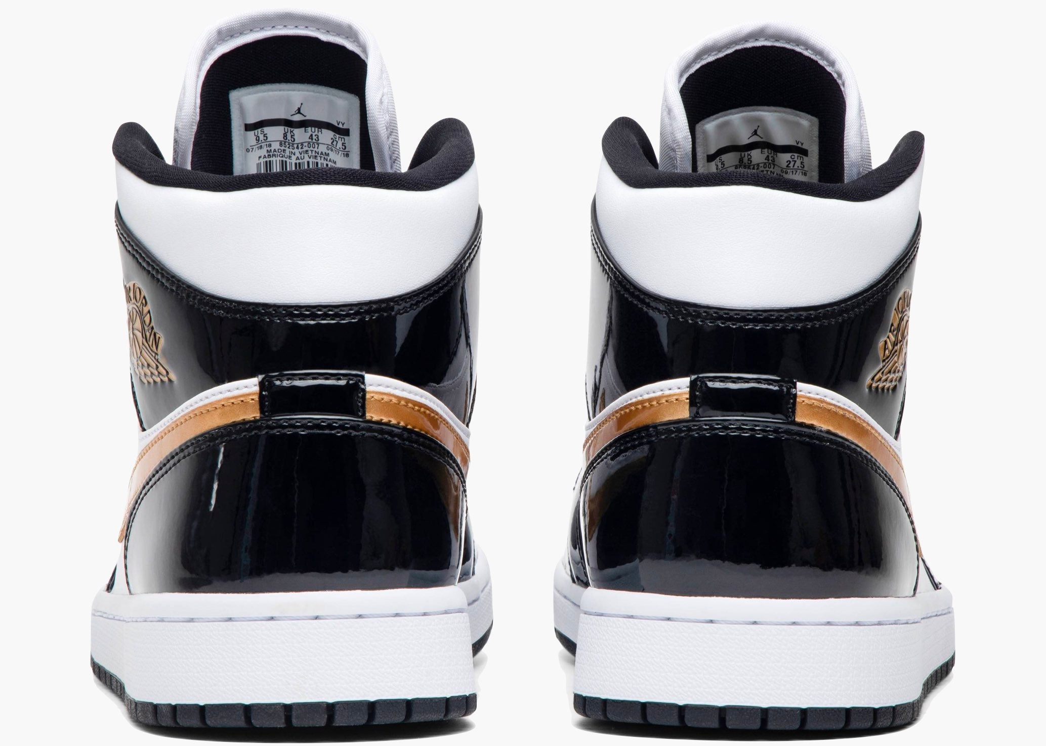 Nike Air Jordan 1 Mid Patent Black White Gold 852542-007 Hype Clothinga