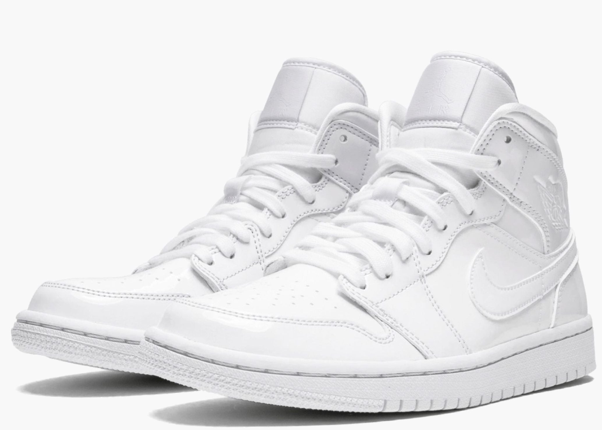 Nike Air Jordan 1 Mid Triple White Patent Swoosh (W) BQ6472-100 Hype Clothinga Limited Edition