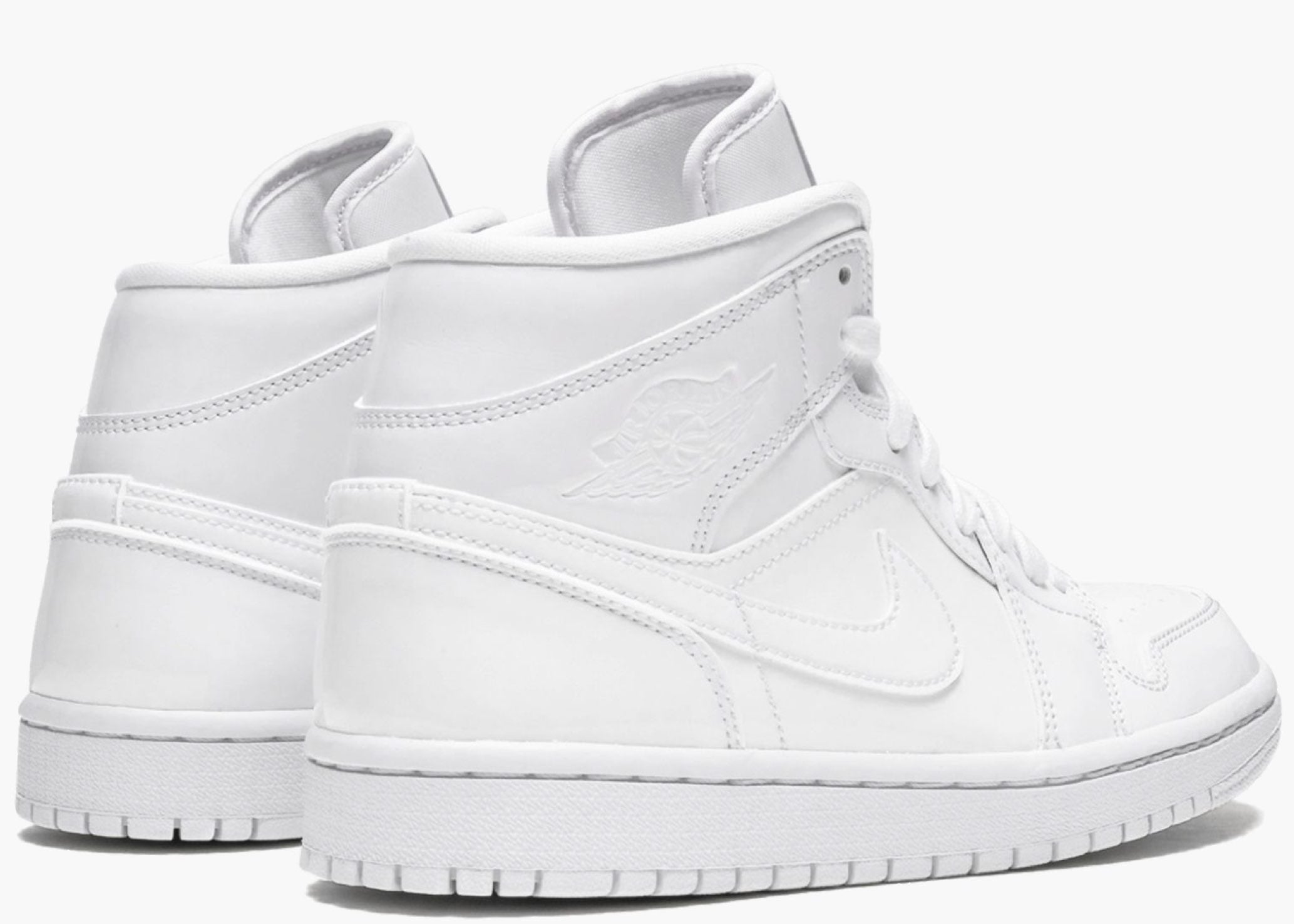 Nike Air Jordan 1 Mid Triple White Patent Swoosh (W) BQ6472-100 Hype Clothinga Limited Edition