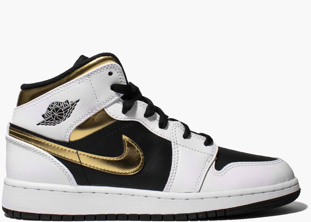 NIKE AIR JORDAN 1 MID WHITE GOLD BLACK (GS)
