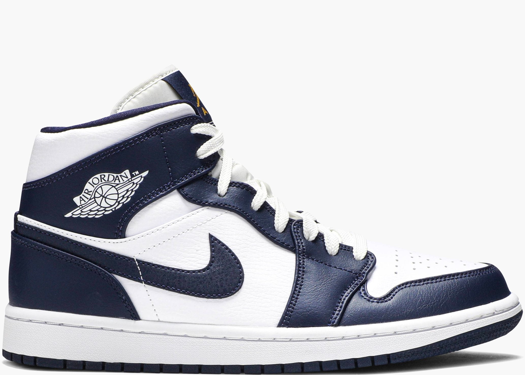 Nike Air Jordan 1 Mid White Metallic Gold Obsidian 554724-174 Hype Clothinga