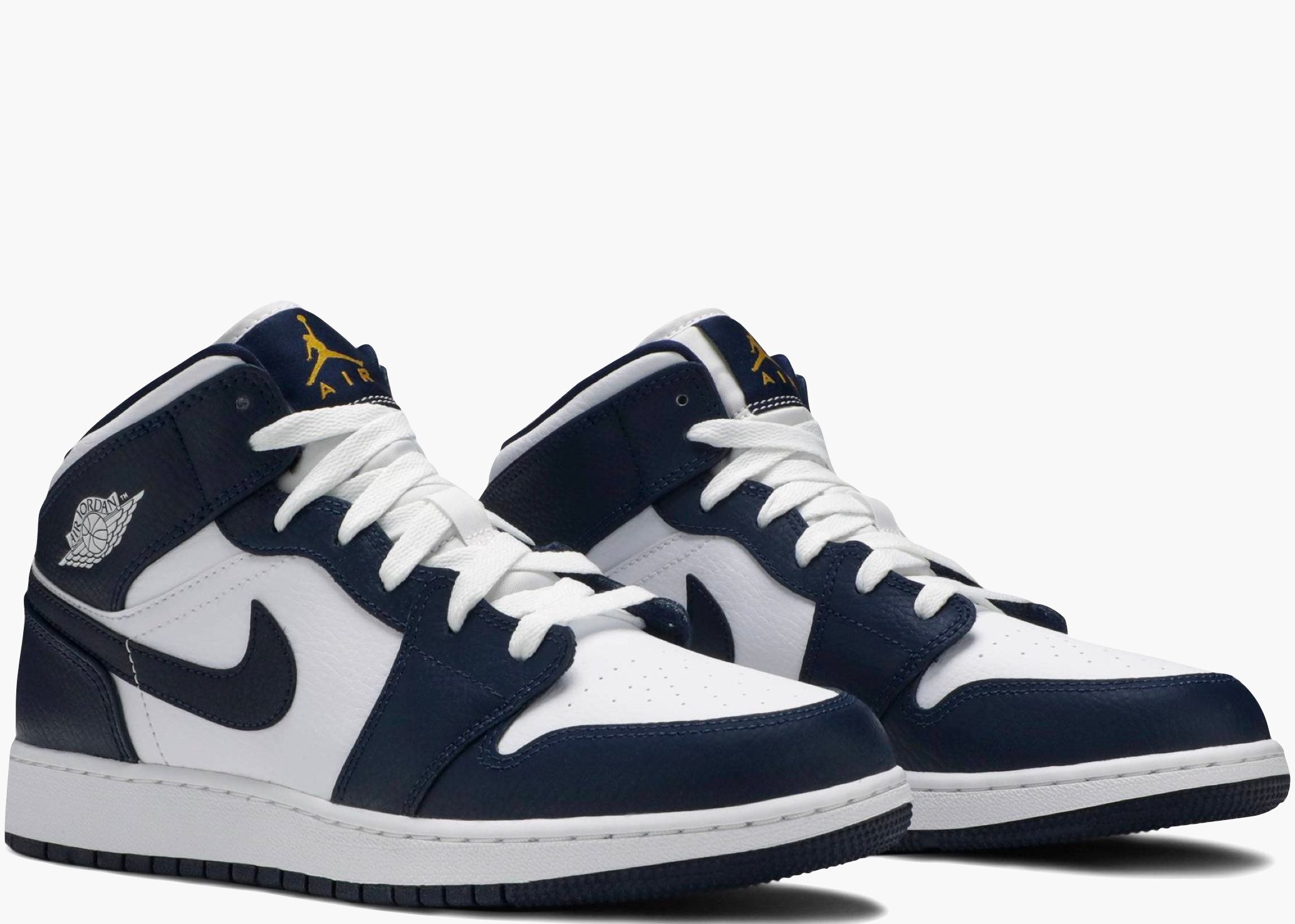 Nike Air Jordan 1 Mid White Metallic Gold Obsidian (gs) 554725-174 Hype Clothinga