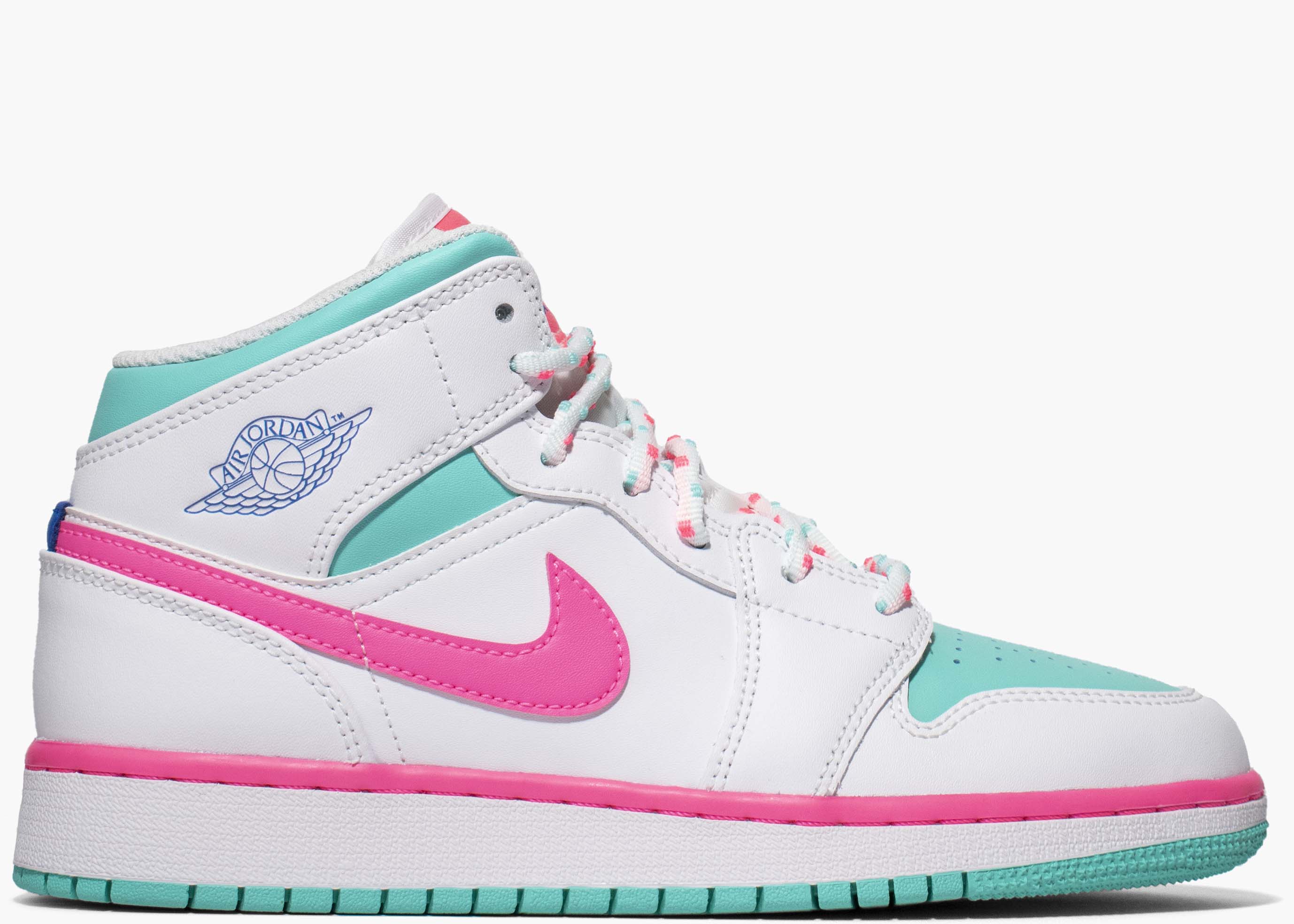 Nike Air Jordan 1 Mid White Pink Green Soar (gs) Hype clothinga Limited Edition