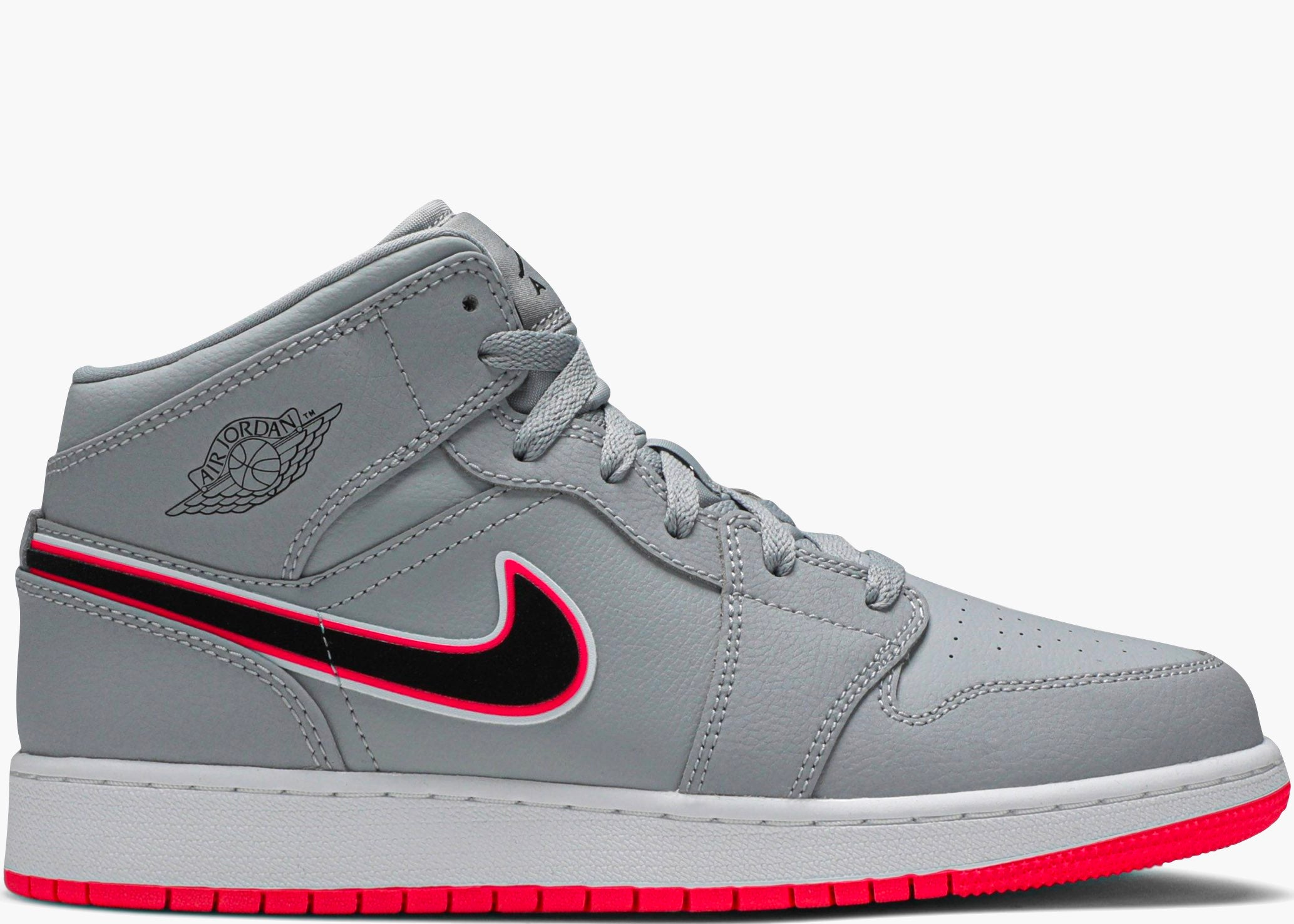 Nike Air Jordan 1 Mid Wolf Grey Racer Pink Black (gs) 555112-060 Hype Clothinga