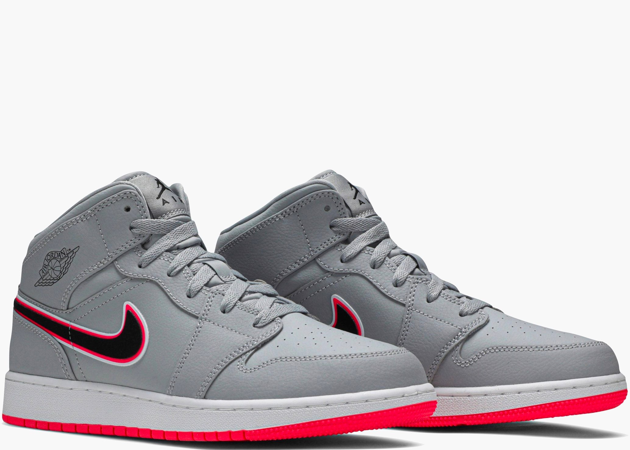 Nike Air Jordan 1 Mid Wolf Grey Racer Pink Black (gs) 555112-060 Hype Clothinga