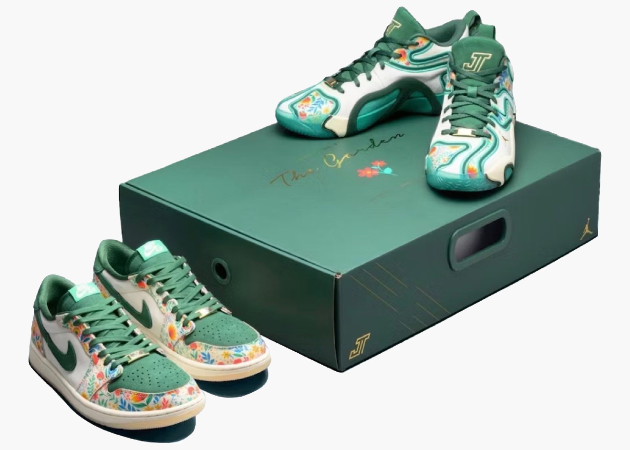 Nike Air Jordan 1 Retro Low OG & Nike Air Jordan Tatum 3 Jayson Tatum Welcome to the Garden Pack HQ5570-100/HQ5571-900 Hype Clothinga Limited Edition