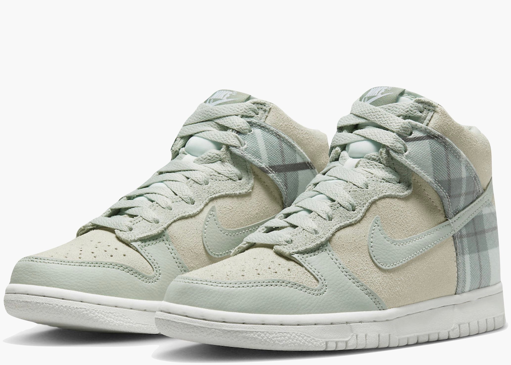  Nike Dunk High SE Tartan Plaid White Light Green (GS) Hype Clothinga Limited Edition
