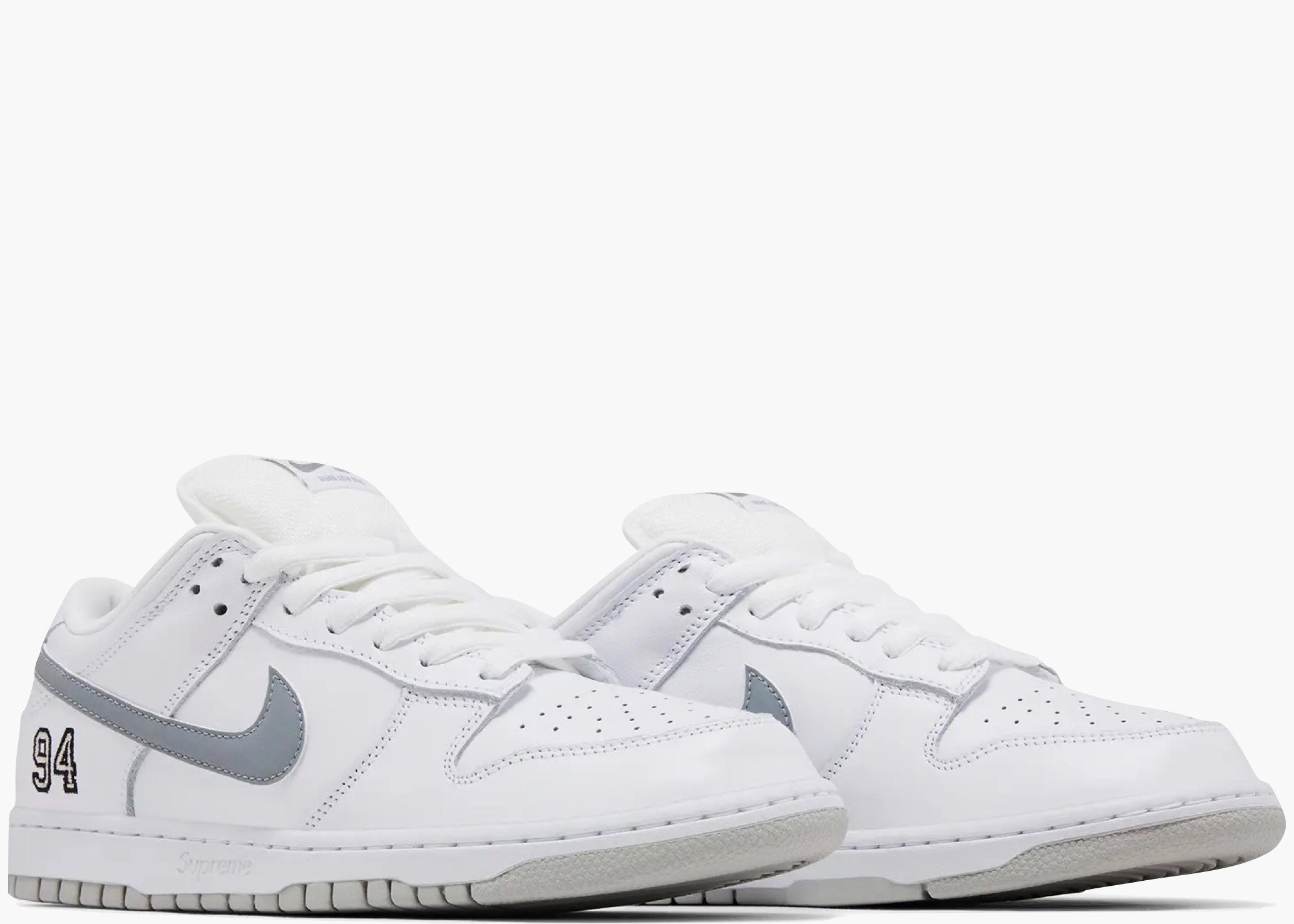 Nike SB Dunk Low Supreme 94 White Metallic Silver HQ8487-100 Hype Clothinga Limited Edition